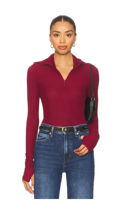 Michael Lauren Jove Long Sleeve Half Zip Top In Burgundy