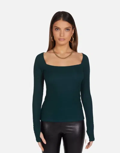 Michael Lauren Kaleb Long Sleeve Square Neck Top In Evergreen In Orange