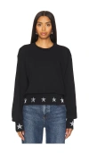 Michael Lauren Kamon Crew Neck Pullover W/ Metallic Silver Star Print Top In 블랙