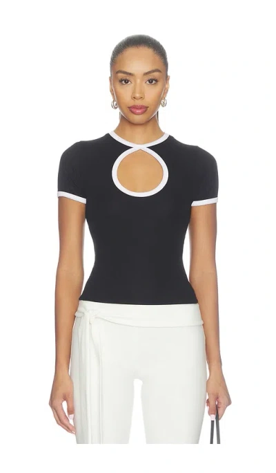 Michael Lauren Keoni Shortsleeve Colorblock Keyhole Tee In Black