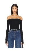 Michael Lauren Lanny Off Shoulder Long Sleeve Top Double Layered Top In Black