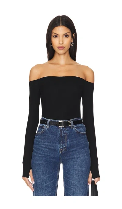 Michael Lauren Lanny Off Shoulder Long Sleeve Top Double Layered Top In Black