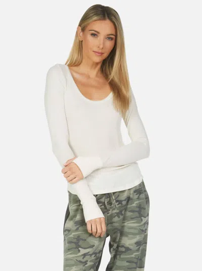 Michael Lauren Leonard Deep Scoop Neck Long Sleeve Top In White