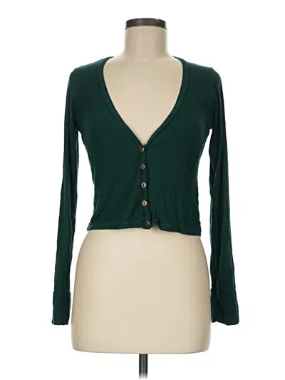 Pre-owned Michael Lauren Long Sleeve Top Green Plunge Neckline Tops