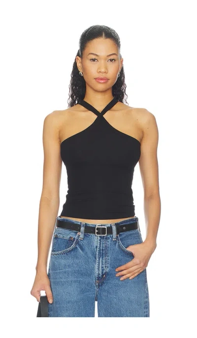 Michael Lauren Lynx Cross Front High Neck Tank In Black
