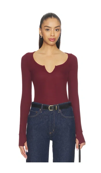 Michael Lauren Maeve Long Sleeve Scoop Neck Top In Burgundy