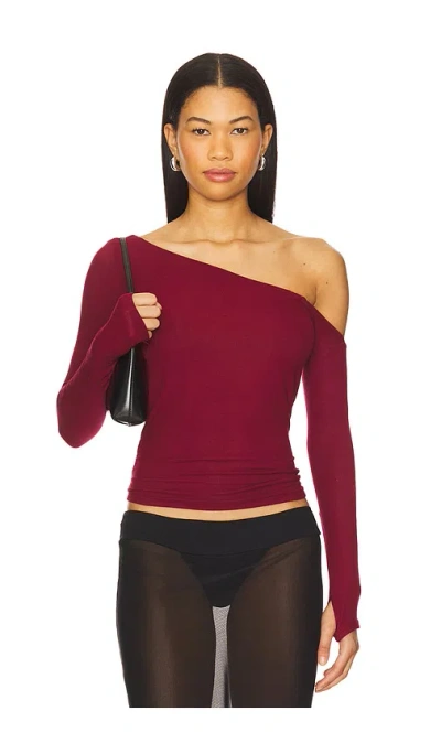 Michael Lauren Magdaleno Asymmetrical Fitted Cold Shoulder Long Sleeve Top In Burgundy