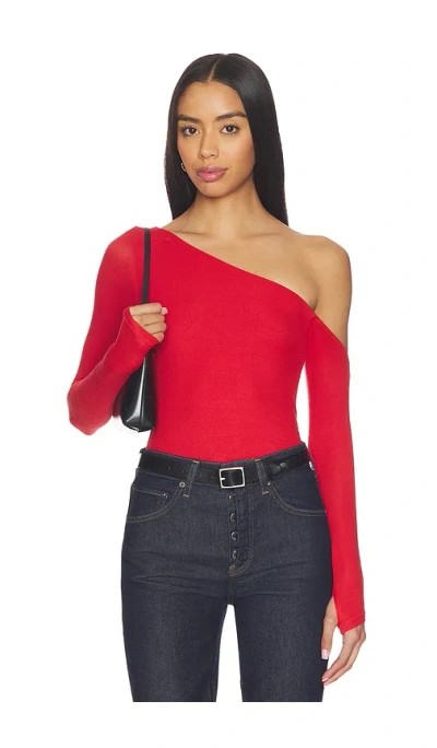 Michael Lauren Magdaleno Asymmetrical Fitted Cold Shoulder Top In Red