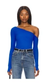 Michael Lauren Magdalino Asymmetrical Fitted Cold Shoulder Long Sleeve Top In 深蓝色