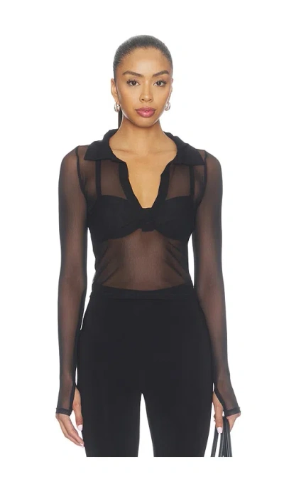 Michael Lauren Mathias Mesh Longsleeve Polo Henley In Black