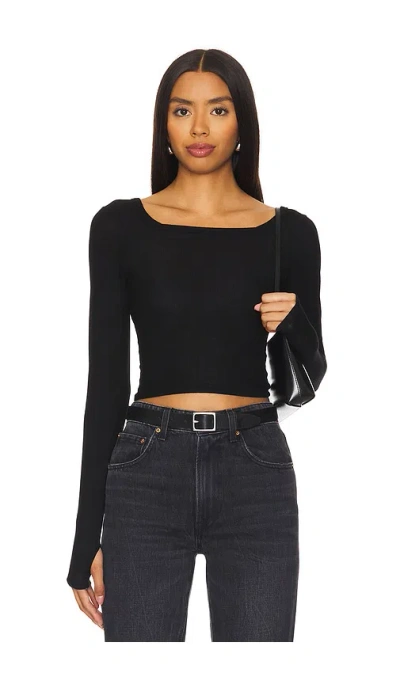 Michael Lauren Pryderi Crop Square Neck Long Sleeve In Black