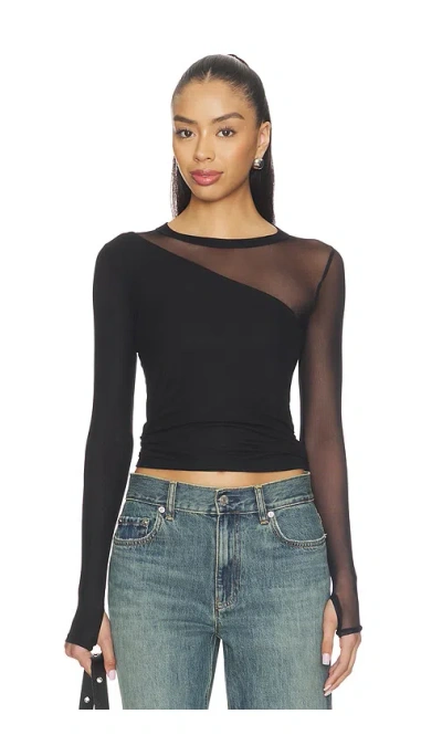Michael Lauren Solita Long Sleeve Asymmetrical Top In Black