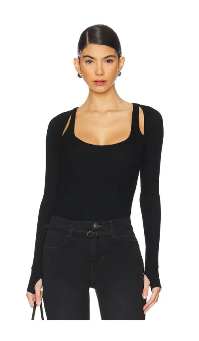 Michael Lauren Stanfield Long Sleeve Fitted Scoop Neck With Cutouts In Black