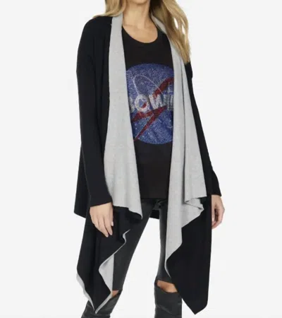 Michael Lauren Tamar 2 Tone Open Cardigan In Black/grey