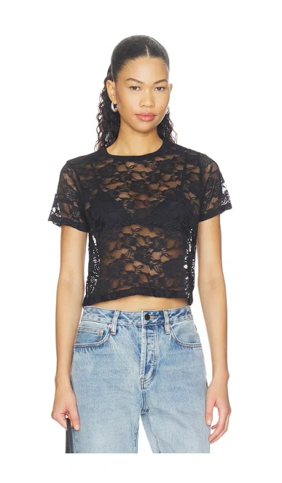 Michael Lauren Tyrique Shortsleeve Crop Baby Tee In Black