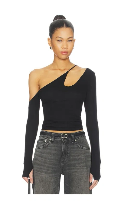 Michael Lauren Usher Asymmetrical Longsleeve Top In Black