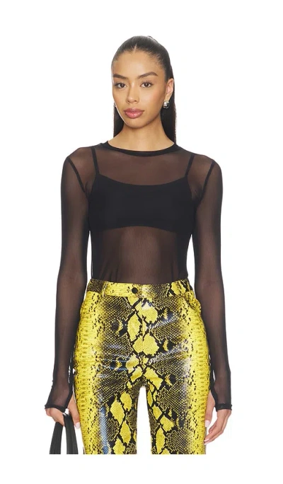 Michael Lauren Vero Long Sleeve Fitted Mesh Top In Black