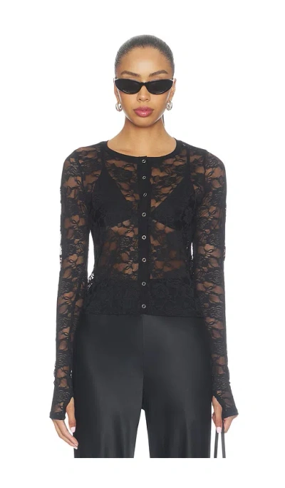 Michael Lauren Vesca Lace Snap Front Long Sleeve In Black