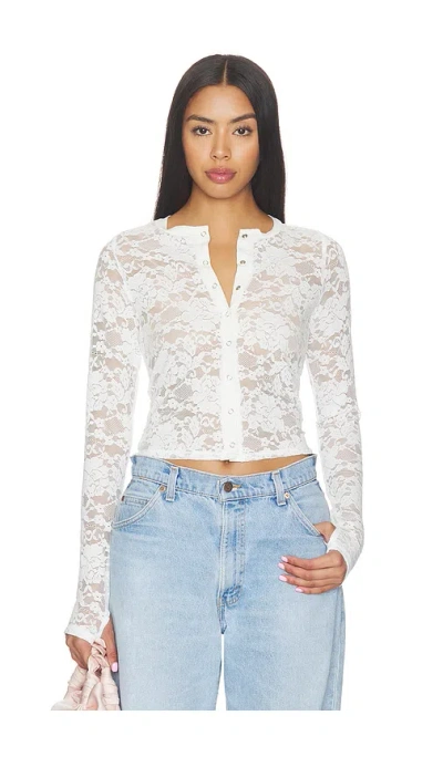 Michael Lauren Vesca Lace Snap Front Long Sleeve In White