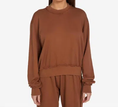 Michael Lauren Walton Distressed Crewneck Pullover Top In Camel In Brown