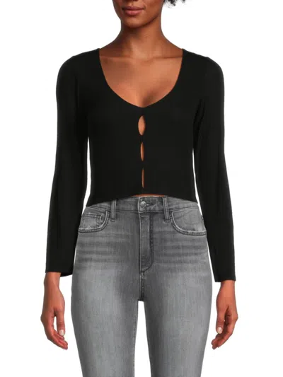 Michael Lauren Women's Ribbed Cut Out Cropped Top In Black