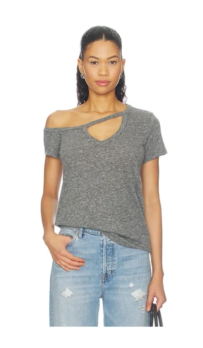 Michael Lauren Zire Aysmmetrical Cold Shoulder V-neck Keyhole Tee In Gray