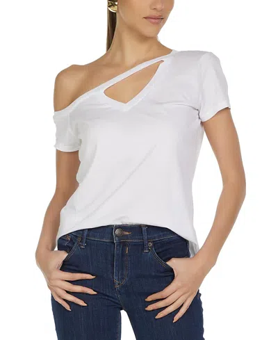 Michael Lauren Zire Short Sleeve Asymmetrical Cold Shoulder Tee In White