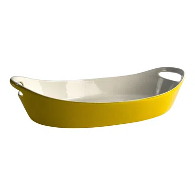 Pre-owned Michael Lax Vintage Yellow Enameled Castiron Casserole Dish By  For Copco