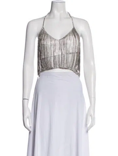 Pre-owned Michael Lo Sordo Halterneck Sleeveless Crop Top In White