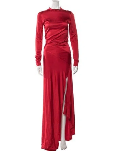 Pre-owned Michael Lo Sordo Mock Neck Long Dress In Red