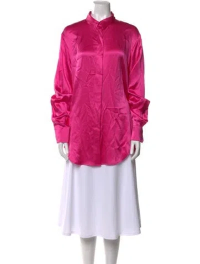 Pre-owned Michael Lo Sordo Silk Long Sleeve Button-up Top W/ Tags In Pink