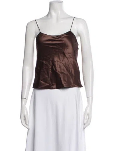 Pre-owned Michael Lo Sordo Silk Scoop Neck Top W/ Tags In Brown