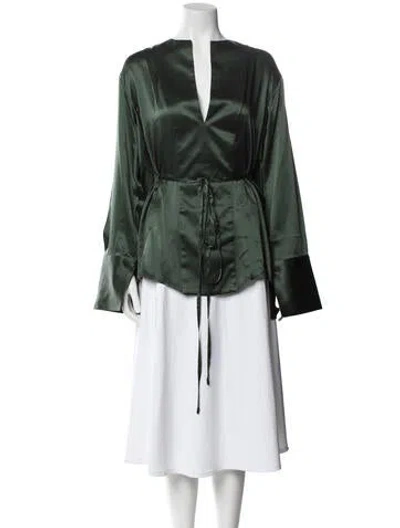Pre-owned Michael Lo Sordo Silk V-neck Blouse In Green