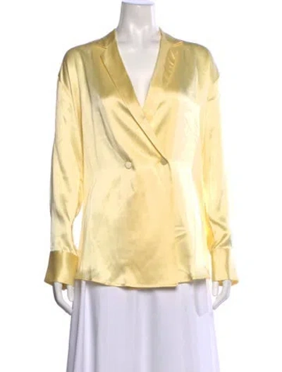Pre-owned Michael Lo Sordo Silk V-neck Blouse In Yellow
