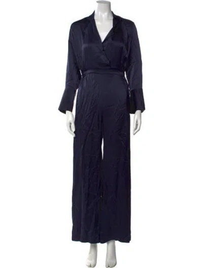 Pre-owned Michael Lo Sordo Silk V-neck Jumpsuit In Blue