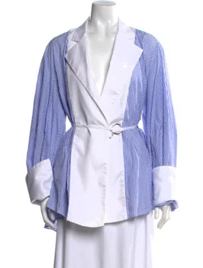 Pre-owned Michael Lo Sordo Striped V-neck Button-up Top In White