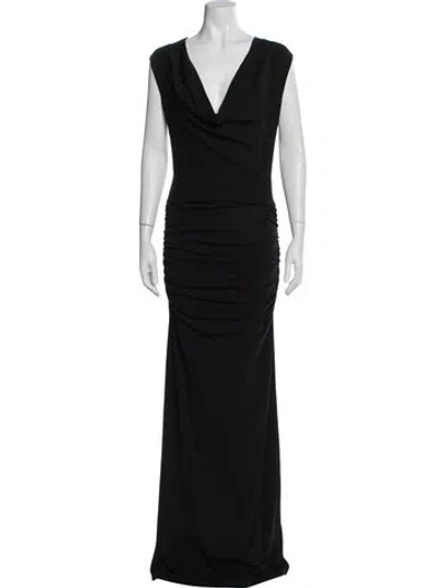 Pre-owned Michael Lo Sordo V-neck Long Dress In Black