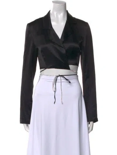 Pre-owned Michael Lo Sordo V-neck Long Sleeve Crop Top In Black