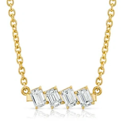 Michael M Mini Montage Emerald Cut Diamond Bar Necklace In 18k Yellow Gold