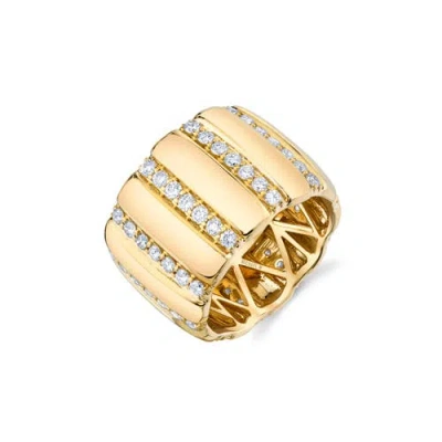 Michael M Orb Diamond Ribbed Ring In Gold