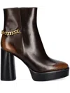 Michael Michael Kors Carlisle Platform Bootie Womens Chain Leather Ankle Boots In Brown