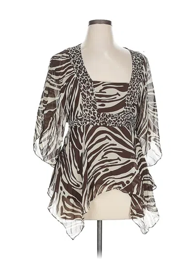 Pre-owned Michael Michael Kors 3/4 Sleeve Silk Top Brown Sweetheart Neckline Tops
