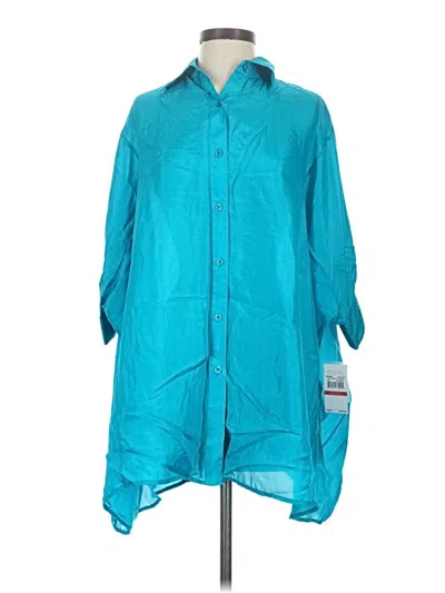 Michael Michael Kors 3/4 Sleeve Silk Top Teal Collared Neckline Tops