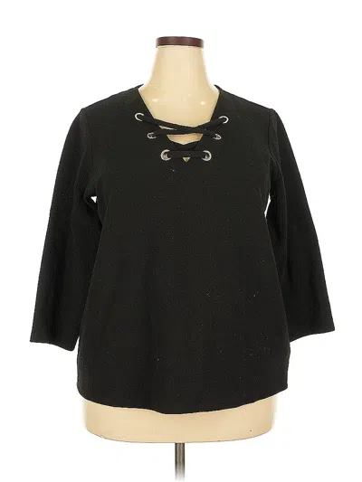 Pre-owned Michael Michael Kors 3/4 Sleeve Top Black Keyhole Neckline Tops