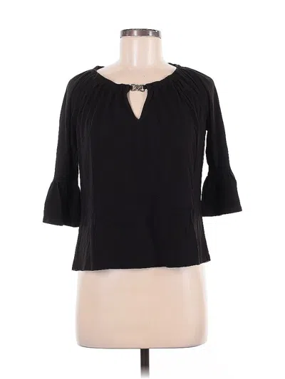 Pre-owned Michael Michael Kors 3/4 Sleeve Top Black Keyhole Neckline Tops