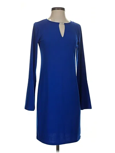 Pre-owned Michael Michael Kors 3/4 Sleeve Top Blue Solid Pattern Keyhole Neckline Tops