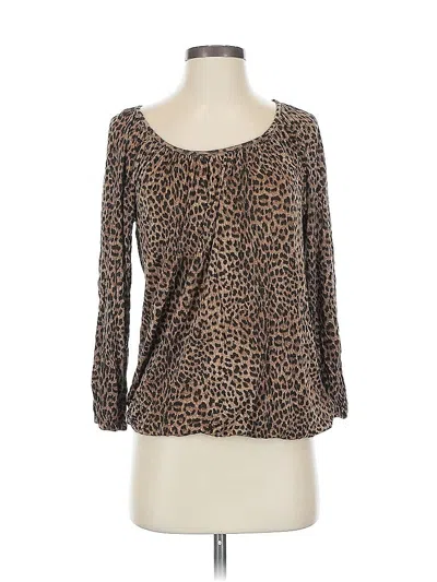 Pre-owned Michael Michael Kors 3/4 Sleeve Top Brown Scoop Neck Tops