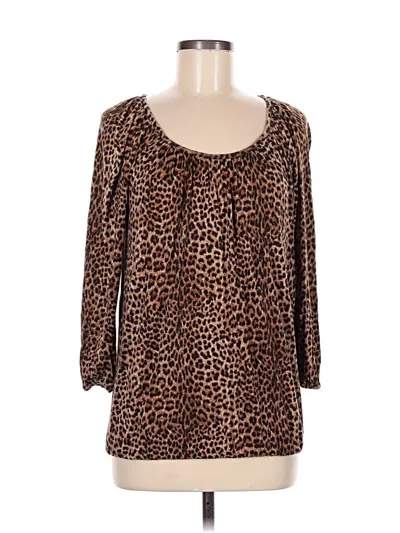 Pre-owned Michael Michael Kors 3/4 Sleeve Top Brown Scoop Neck Tops