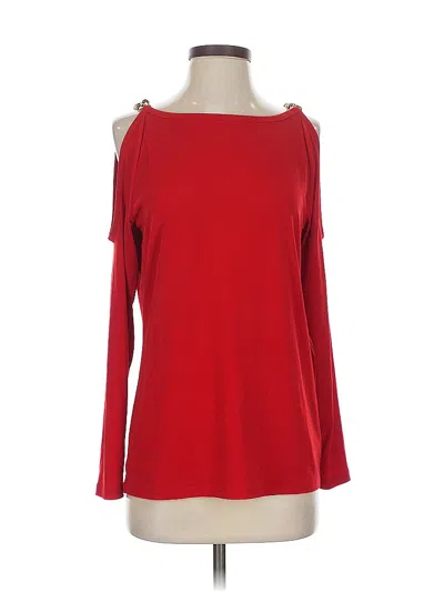 Pre-owned Michael Michael Kors 3/4 Sleeve Top Red Cold Shoulder Neckline Tops