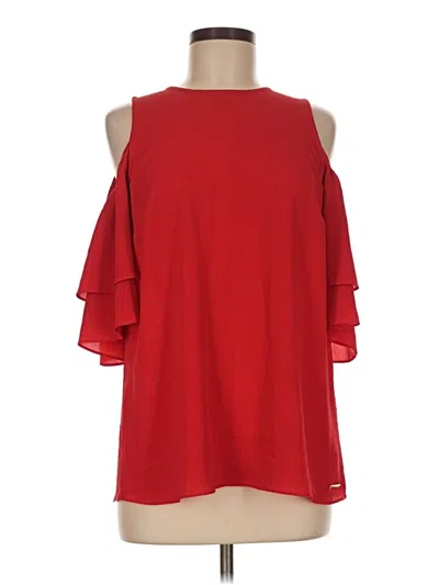 Pre-owned Michael Michael Kors 3/4 Sleeve Top Red Cold Shoulder Neckline Tops